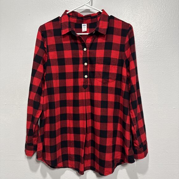 Old Navy Maternity Top Womens S/P Buffalo Plaid Flannel Henley Relax Fit Shirt - Picture 1 of 10